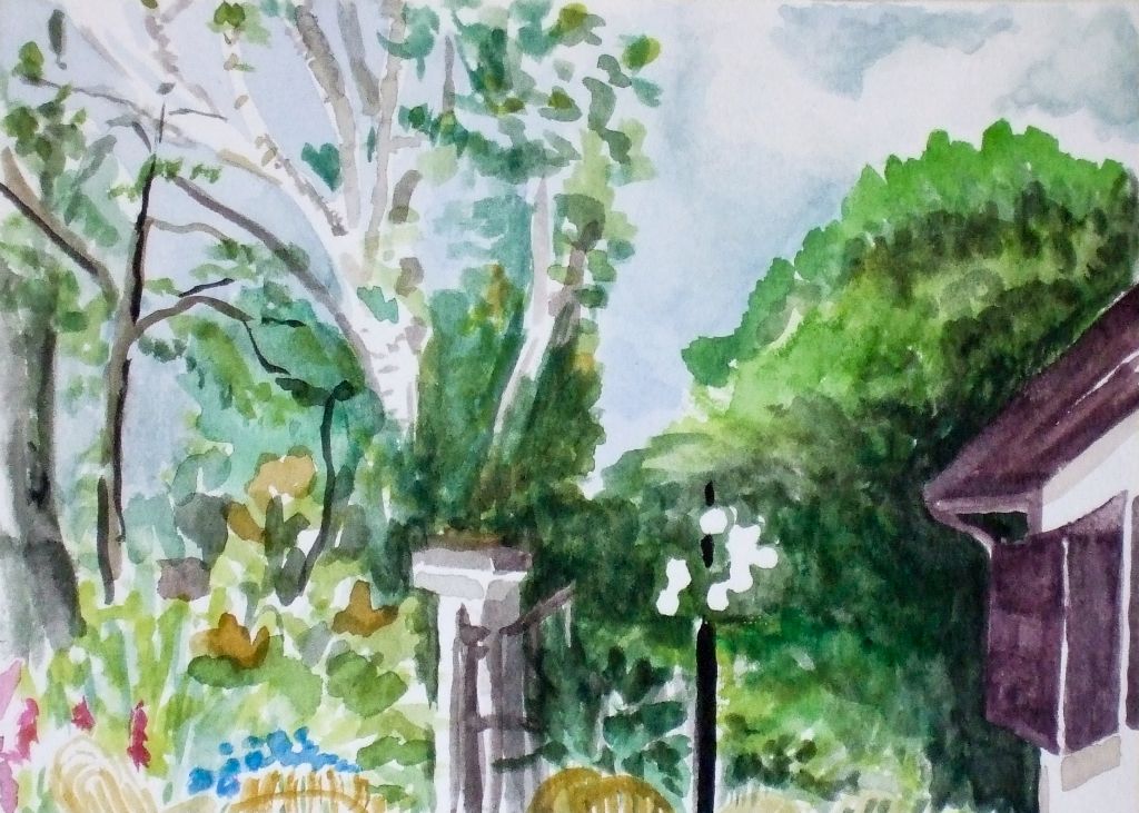 Venice Garden, watercolor on paper, 5"H x 7"W